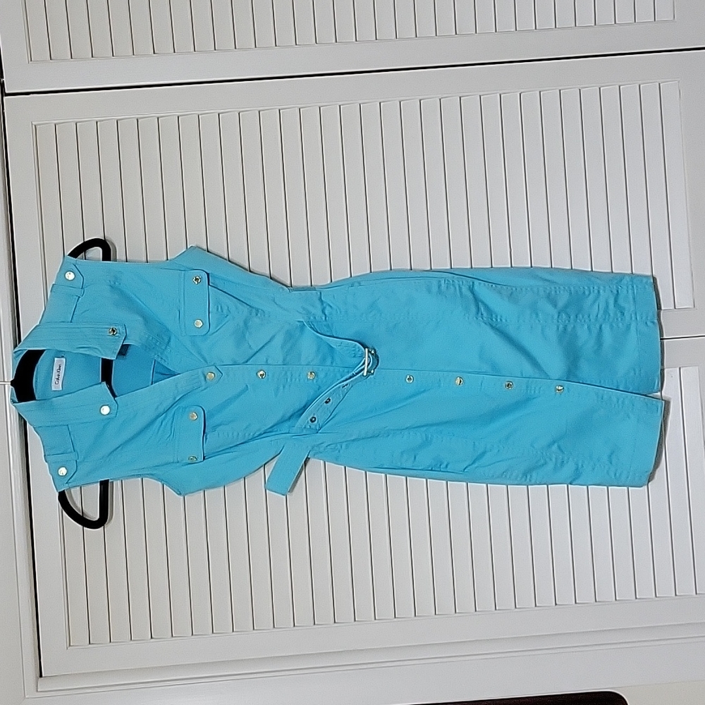 Calvin Klein size 6 Blue button front belted dress